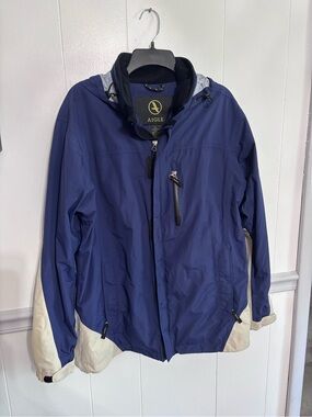 Aigle Men's Navy and Cream Tech Rain Jacket
